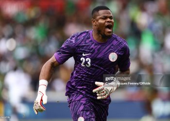 Nigeria goalkeeper Stanley Nwabali celebrates (Photo by Jacques Feeney/Offside/Offside via Getty Images)