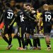 Bruno Fernandes of Manchester United celebrates scoring his team's fourth goal with teammates during the Premier League match between Wolverhampton Wanderers and Manchester United (Photo by Shaun Botterill/Getty Images)