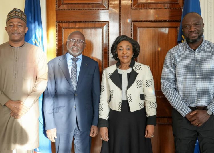 Richard Akpokavie Esq with H.E. Shirley Ayorkor Botchwey together with GOC Secretary General, Muniru Kassim Mohammed and Chef De Mission for the 2026 Commonwealth Games, Mr. Ernest Danso.