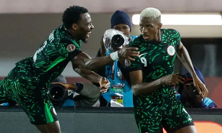 Victor Osimhen (right) celebrates after scoring goal against Tunisia at 2025 AFCON Photo Courtesy: Getty Images