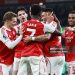 Gabriel Jesus of Arsenal celebrates scoring their second goal with team mates during the Premier League match between Arsenal and Wolverhampton Wanderers (Photo by Marc Atkins/Getty Images)