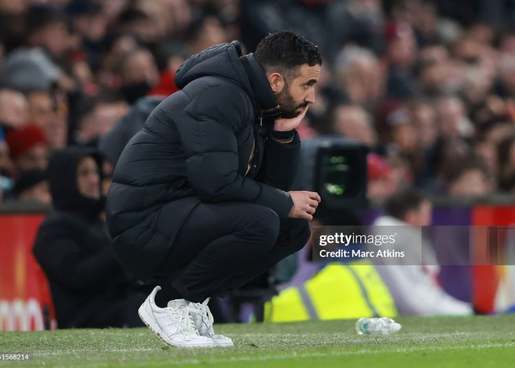 Manchester United head coach / manager Ruben Amorim looks dejected during the Premier League match between Manchester United and Bournemouth (Photo by Marc Atkins/Getty Images)