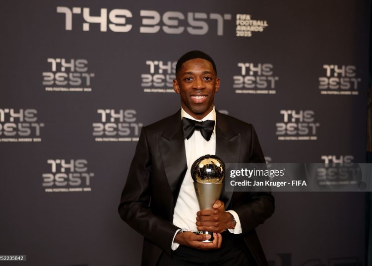 The Best Fifa Men's Player winner, Ousmane Dembele, poses for a photo with the trophy during The Best FIFA Football Awards 2025 (Photo by Jan Kruger - FIFA/FIFA via Getty Images)