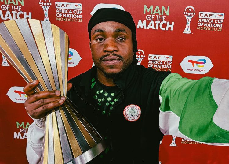Ademola Lookman with the Man of the Match Award against Mozambique Photo Courtesy: CAF