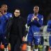 Liam Rosenior manager / head coach of Chelsea with Tosin Adarabioyo,  Trevoh Chalobah and  Alejandro Garnacho of Chelsea  after the Carabao Cup Semi Final First Leg match between Chelsea and Arsenal (Photo by Catherine Ivill - AMA/Getty Images)