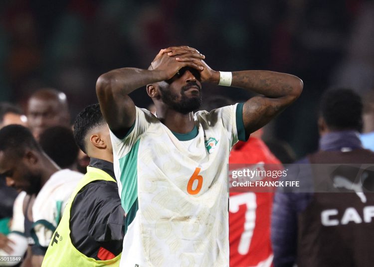 Ivory Coast's midfielder #06 Seko Fofana reacts after the Africa Cup of Nations (CAN) quarter-final football match between Egypt and Ivory Coast (Photo by FRANCK FIFE / AFP via Getty Images)