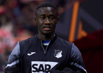 Diadie Samassekou of TSG 1899 Hoffenheim looks on before the UEFA Europa League match between SC Braga and TSG 1899 Hoffenheim at Estadio Municipal de Braga in Braga, Portugal, on November 28, 2024. (Photo by Jose Manuel Alvarez Rey/JAR Sport Images/NurPhoto via Getty Images)