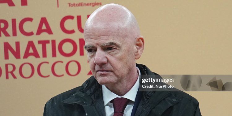 Gianni Infantino  looks on during the AFCON final between Morocco and Senegal (Photo by Ulrik Pedersen/NurPhoto via Getty Images)