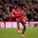 Jeremie Frimpong of Liverpool celebrates scoring his team's second goal during the Emirates FA Cup Third Round match between Liverpool and Barnsley (Photo by Liverpool FC/Liverpool FC via Getty Images)