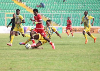 Shot from Kotoko (red)- Berekum Chelsea game Photo Courtesy: AKSC