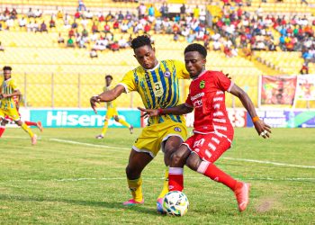 Shot from Kotoko (red)- Berekum Chelsea game Photo Courtesy: AKSC