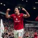 Harry Maguire of Manchester United celebrates during the Premier League match between Manchester United and Manchester City (Photo by Zohaib Alam - MUFC/Manchester United via Getty Images)