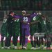 The Nigerian team huddles up during the AFCON Group C match between Mozambique and Nigeria (Photo by Ulrik Pedersen/NurPhoto via Getty Images)