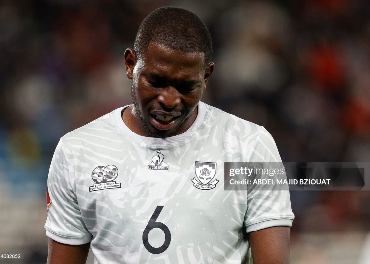 South Africa's defender #06 Aubrey Modiba reacts during the Africa Cup of Nations (CAN) round of 16 football match between South Africa and Cameroon (Photo by Abdel Majid BZIOUAT / AFP via Getty Images)