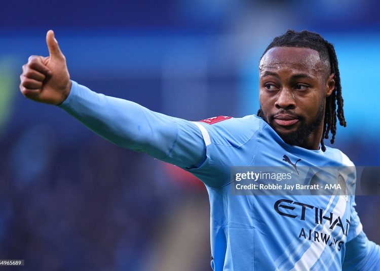 Antoine Semenyo of Manchester City during the Emirates FA Cup Third Round match between Manchester City and Exeter City (Photo by Robbie Jay Barratt - AMA/Getty Images)