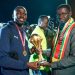 Khalidou Koulibaly (left) presents AFCON trophy to Senegal President Bassirou Faye Photo Courtesy: RTS Senegal