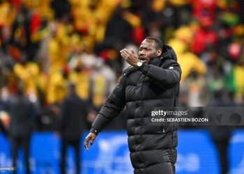 Senegal's head coach Pape Thiaw reacts during the Africa Cup of Nations (CAN) final football match between Senegal and Morocco (Photo by SEBASTIEN BOZON / AFP via Getty Images)