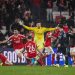 Goalkeeper Anatoliy Trubin of Benfica celebrates after scoring the team's fourth goal during the UEFA Champions League 2025/26 League Phase MD8 match between SL Benfica and Real Madrid C.F. at  on January 28, 2026 in Lisbon, Portugal. (Photo by Ricardo Nogueira/Sports Press Photo/Getty Images)