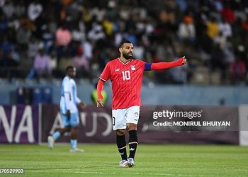 Egypt's striker #10 Mohamed Salah getsures during the 2025 CAF Africa Cup of Nations (CAN) group C football match between Botswana and Egypt at Francistown Stadium in Francistown on September 10, 2024. (Photo by Monirul Bhuiyan / AFP via Getty Images)