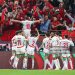 Morocco's Brahim Diaz celebrates his goal with team mates during the Africa Cup Of Nations Quarter-final match between Cameroon and Morocco (Photo by Torbjorn Tande/DeFodi Images/DeFodi via Getty Images)