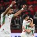 Morocco's forward #10 Brahim Diaz (R) celebrates scoring his team's first goal with Morocco's defender #02 Achraf Hakimi (2nd R) during the Africa Cup of Nations (CAN) quarter-final football match between Cameroon and Morocco at the Prince Moulay Abdallah stadium in Rabat on January 9, 2026. (Photo by Gabriel BOUYS / AFP via Getty Images)