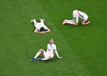 Morocco's players react after their defeat at the end of the Africa Cup of Nations (CAN) final football match between Senegal and Morocco at the Prince Moulay Abdellah Stadium in Rabat on January 18, 2026. (Photo by Paul ELLIS / AFP via Getty Images)