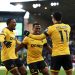 Jhon Arias of Wolverhampton Wanderers celebrates scoring his team's first goal with teammate Hwang Hee-Chan . (Photo by Brett Patzke - WWFC/Wolves via Getty Images)