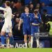Cole Palmer of Chelsea reacts after missing a chance at an open goal as his teammate Liam Delap interacts with him during the Premier League match between Chelsea and Leeds (Photo by Warren Little/Getty Images)