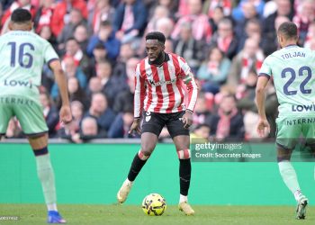 Inaki Williams of Athletic Club Bilbao  during the LaLiga EA Sports  match between Athletic de Bilbao v Levante (Photo by Cesar Ortiz/Soccrates/Getty Images)