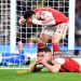 Viktor Gyoekeres of Arsenal celebrates scoring his team's goal third goal with teammate Gabriel Martinelli during the Premier League match between Arsenal and Sunderland (Photo by Stuart MacFarlane/Arsenal FC via Getty Images)