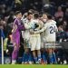 Players of Leeds United celebrate after they draw to Chelsea following the Premier League match between Chelsea and Leeds United (Photo by Mike Hewitt/Getty Images)