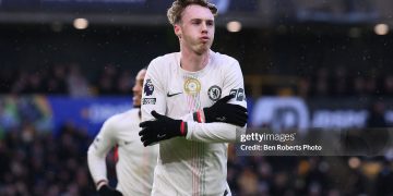 Cole Palmer celebrates after scoring goal against Wolves Photo/Getty Images