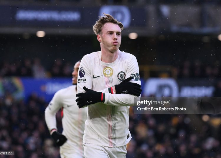 Cole Palmer celebrates after scoring goal against Wolves Photo/Getty Images