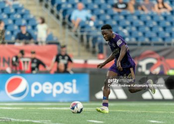 Shakur Mohammed #14 of Orlando City B brings the ball forward during a game between Orlando City B and New England Revolution II (Photo by Andrew Katsampes/ISI Photos/Getty Images).
