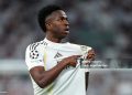 Vinicius Junior of Real Madrid celebrates scoring his team's second goal during the UEFA Champions League 2025/26 League Knockout Play-off Second Leg match between Real Madrid C.F. and SL Benfica (Photo by Angel Martinez/Getty Images)