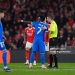 Vinicius Junior of Real Madrid speaks to referee Francois Letexier during the UEFA Champions League 2025/26 League Knockout Play-off First Leg match between SL Benfica and Real Madrid C.F. (Photo by Angel Martinez/Getty Images)