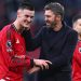 Manchester United head coach / manager Michael Carrick celebrates with Benjamin Sesko of Manchester United at full time during the Premier League match between Manchester United and Fulham at Old Trafford on February 1, 2026 in Manchester, United Kingdom. (Photo by Robbie Jay Barratt - AMA/Getty Images)