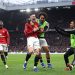 Benjamin Sesko of Manchester United celebrates scoring his team's third goal with teammates during the Premier League match between Manchester United and Fulham at Old Trafford on February 01, 2026 in Manchester, England. (Photo by Carl Recine/Getty Images)