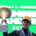 Race winner Andrea Kimi Antonelli of Italy and Mercedes AMG Petronas F1 Team on the podium with his trophy during the F1 Grand Prix of China at Shanghai International Circuit on March 15, 2026 in Shanghai, China. (Photo by Mark Thompson/Getty Images)