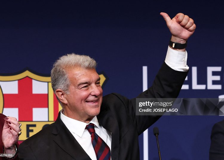 FC Barcelona candidate Joan Laporta reacts after winning the election for the presidency of FC Barcelona at the Camp Nou stadium in Barcelona early on March 16, 2026. Joan Laporta was reelected as Barcelona president on Sunday, defeating Victor Font (Photo by Josep LAGO / AFP via Getty Images)