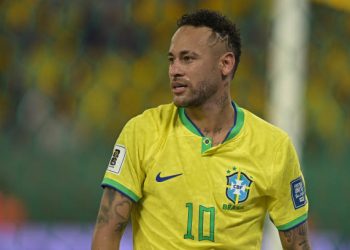 Neymar Jr. of Brazil looks on during a FIFA World Cup 2026 Qualifier match between Brazil and Venezuela at Arena Pantanal on October 12, 2023 in Cuiaba, Brazil. (Photo by Pedro Vilela/Getty Images)