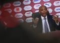 Confederation of African Football President Patrice Motsepe speaks during a press conference at Prince Moulay Abdellah Stadium in Rabat, Morocco on December 20, 2025, ahead of the start of the Africa Cup of Nations (CAN) football tournament. Morooco take on Comoros in the opening game on December 21. (Photo by SEBASTIEN BOZON / AFP via Getty Images)