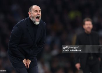 Igor Tudor, Interim Manager of Tottenham Hotspur, reacts during the UEFA Champions League 2025/26 Round of 16 Second Leg match between Tottenham Hotspur FC and Atletico de Madrid (Photo by Julian Finney/Getty Images)
