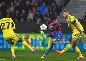 Viktoria Plzen's Ghanaian forward #80 Prince Kwabena Adu misses an attempt to score during the UEFA Europa League football match between FC Viktoria Plzen and Fenerbahce SK in Plzen, Czech Reprublic (Photo by Michal Cizek / AFP via Getty Images)