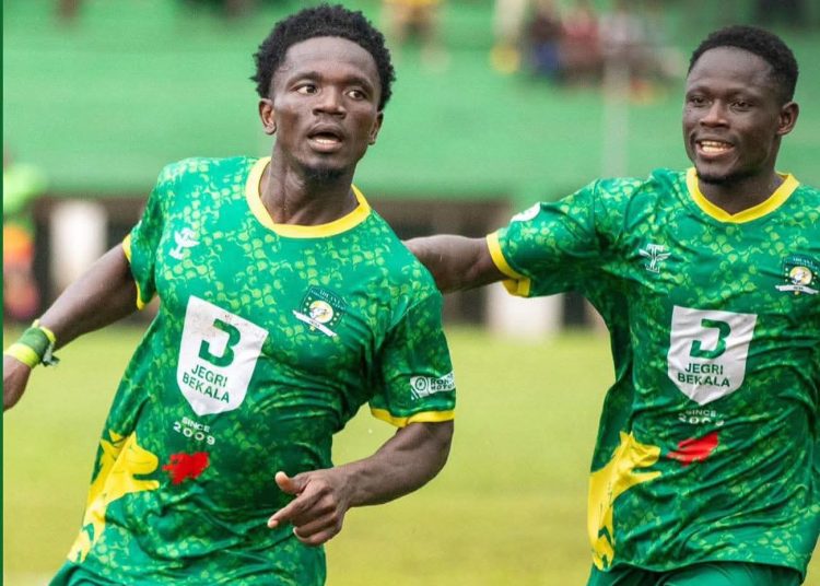 Emmanuel Marfo celebrates after scoring goal for Aduana Stars Photo Credit: GPL
