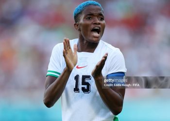 Rasheedat Ajibade of Nigeria during the Women's group C match between Spain and Nigeria during the Olympic Games Paris 2024 (Photo by Eddie Keogh - FIFA/FIFA via Getty Images)