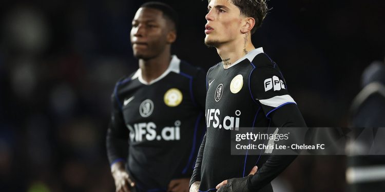 Alejandro Garnacho of Chelsea looks dejected after the Premier League match between Brighton & Hove Albion and Chelsea (Photo by Chris Lee - Chelsea FC/Chelsea FC via Getty Images)