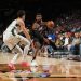 Paul George #8 of the Philadelphia 76ers dribbles the ball during the game against the Milwaukee Bucks (Photo by Jesse D. Garrabrant/NBAE via Getty Images)