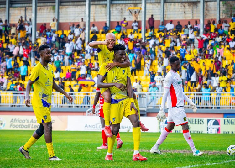 Medeama players celebrate goal against Kotoko Photo Courtesy: Medeama
