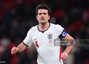 Harry Maguire of England during the international friendly match between England and Japan (Photo by Marc Atkins/Getty Images)